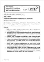 HPRA: Important Safety Information from Amdipharm Limited Ireland and TEVA Pharmaceuticals Ireland regarding Levothyroxine containing products: Biotin interference with laboratory tests.